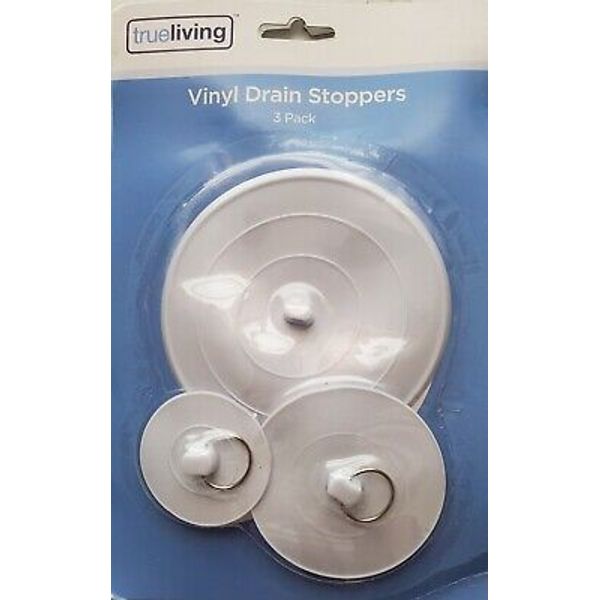 Vinyl Drain Stoppers True Living 3 Flexible sizes:  2", 3", 4-1/4" White w/ring