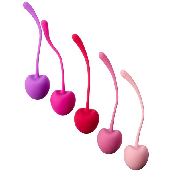 Shibari Cherry Kegel Balls, 5Piece Variable, Weighted Set to Exercise & Tone Pelvic Floor Muscles, Made with Premium Grade Silicone