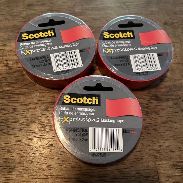 LOT OF 3 ROLLS ~ Scotch Expressions Masking Tape ~ 0.94 Inch x 20 Yards ~ Red