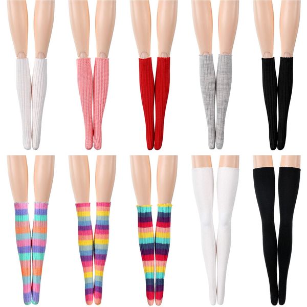 Sotiff 10 Pairs Doll Lace Stockings Handmade Long Sock Christmas Elf Doll Accessories Legging for DIY Doll Clothes Toy(Groovy Style)