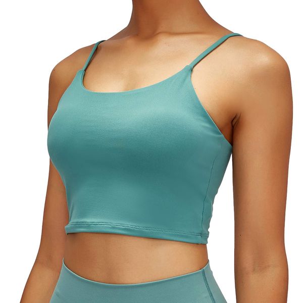 Lemedy Women Padded Sports Bra Fitness Workout Running Shirts Yoga Tank Top (L, Teal Green)