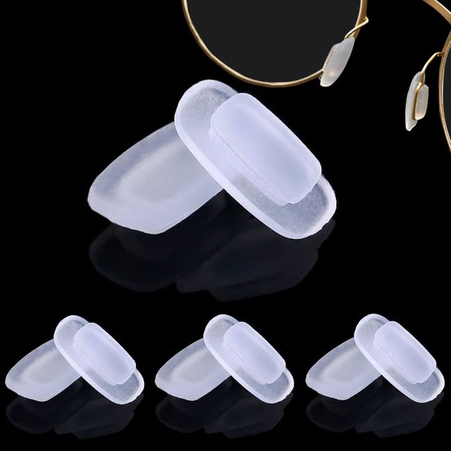 Eyeglass Nose Pads 4 Pair of Replacement Square Premium Grade Soft Silicone - Rectangle Shaped Slide/Push-in Nose Pads