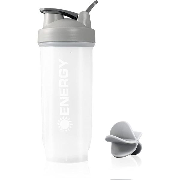 Menmamenma Protein Shaker Bottles Sports Protein Mixes Cup 700ml/24oz Water Bottle with Whisk Mixing Ball Leak-proof Lid Workouts Protein Shaker for Fitness Gym Milkshake (Grey)