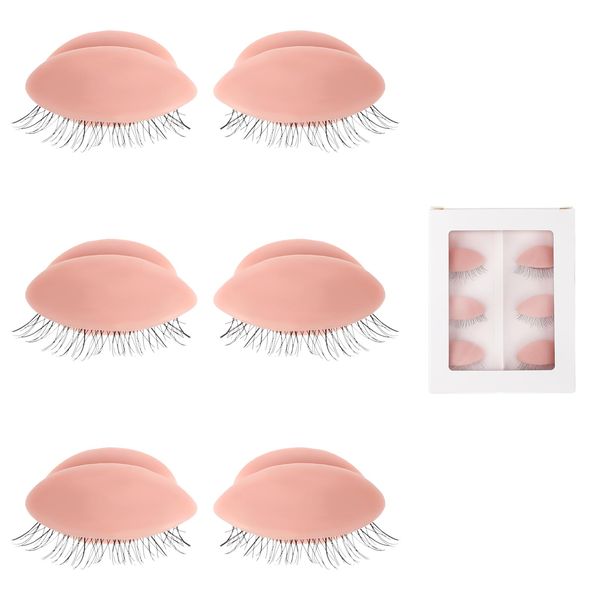 6 Pack Eyelids for Lash Practice, Lash Mannequin Head Practice Lashes for Lash Extensions Removable Eyelash Extension Eyelids for Eyelash Training Eyelash Makeup Exercises (Pink Color)