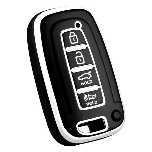 OFF WE GO for Hyundai Kia Key Fob Cover, Soft TPU Protection Case Compatible with Hyundai Sonata Azera Elantra Genesis Kia Forte Optima Sorento Sportage Smart Key (Silver Black)