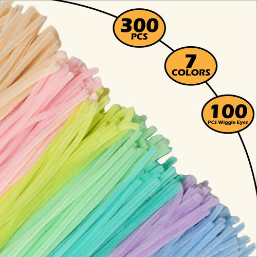 Harmoso Macaron Color Pipe Cleaner Set - 300pcs, Thick Fluffy Chenille Stems for Arts & Crafts, Perfect for Making Animals, Flowers, and Festive Decorations(12 inches x 0.24 inches)