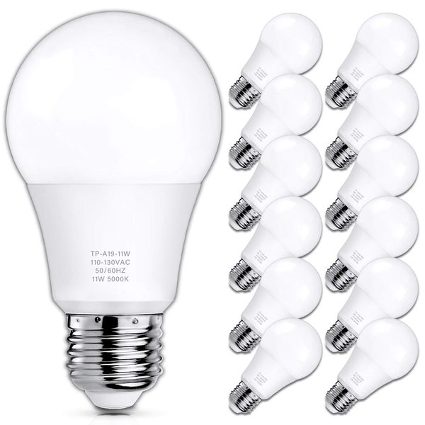 MAXvolador A19 LED Light Bulbs, 100 Watt Equivalent LED Bulb, 5000K Daylight White, 1100 Lumens, E26 Medium Base, CRI 85+, Non-Dimmable, Pack of 12