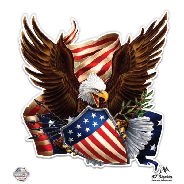 GT Graphics American Eagle Shield Patriotic - 12" Vinyl Sticker Waterproof Decal