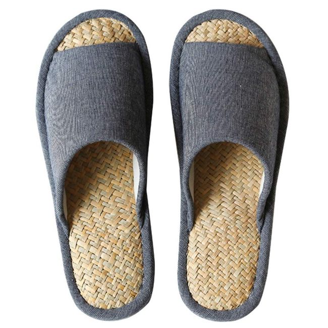 Shizuishi Slippers, Summer, Indoor, Cotton Linen, Men's, Women's, Cool, Anti-Slip, Room Shoes, Marai Grass, navy