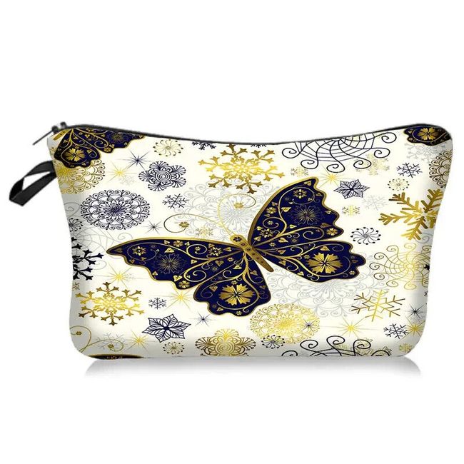 1 pc, Makeup Cosmetic Bag | Black Gold Butterfly Pattern | Pouch Gift THB-106