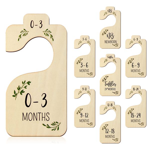 KINBOM 8pcs Baby Clothes Dividers for Closet, Double-Sided Beautiful Month Wooden Baby Closet Dividers Organizers from Newborn to 24 Months Nursery Closet Hanger for Infant Wardrobe