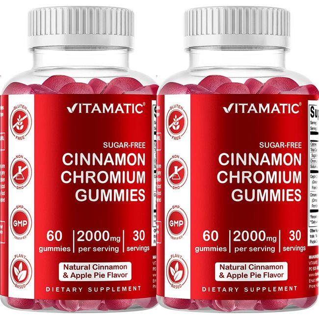 2 Pack - Vitamatic Sugar Free Chromium Gummies with Ceylon Cinnamon - 2000 Mg pe