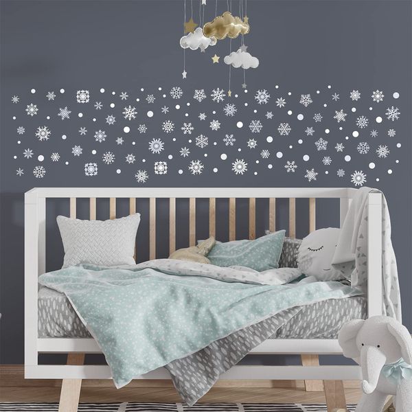 WALPLUS 28.5x60cm Christmas Decorations Wall Stickers Delicate Lace Snowflakes Stickers Set Wall Art Display Clings Display Decals Living Room Sale Clearance Home Living Room Bedroom DIY Gift