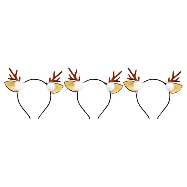 FRCOLOR Deer Antler Headband with Ears, Animal Ears Headband Cosplay Hair Hoop Halloween Costume Headpiece for Women,Men,3pcs