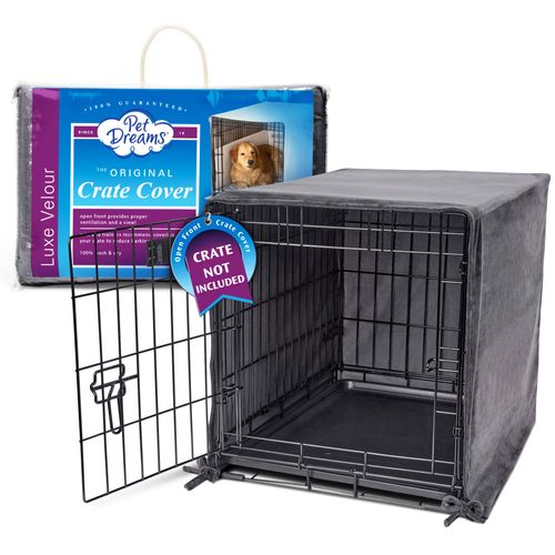 Pet Dreams Dog Crate Cover – Small to Extra Large Dog Kennel Covers, Breathable Single Door Soft Cage Covers for Dog Crates, Great for Dog Crate Training (Graphite Grey, 24 inches)