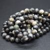 Black Silver Leaf Jasper Gemstone Round Beads - 4mm - 15'' Strand