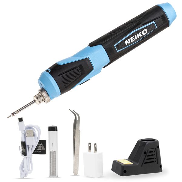 NEIKO 40421A Wireless Soldering Kit, Mini USB Rechargeable Solder Iron Pen, Rapid Heat 356-750°F (180-400°C) Electrical Soldering Kit, LED, 4V Lithium-Ion Battery, Cordless Soldering Iron Kit