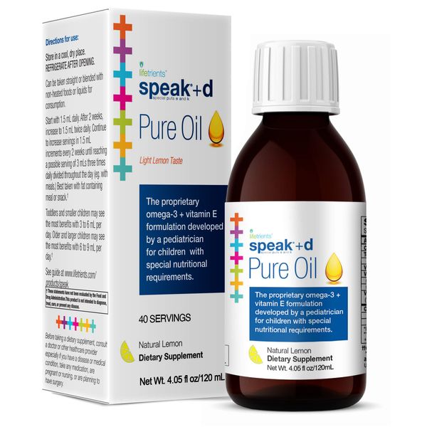 Lifetrients – Speak+D Pure Oil – Natural Lemon – 4.05 oz – Pediatrician Formulated to Support Children with Special Nutritional Requirements – Enhanced with Omega-3, Vitamin E, Vitamin D & Vitamin K