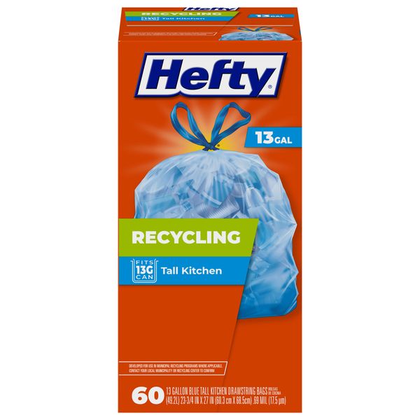 Hefty Recycling Trash Bags, Blue, 13 Gallon, 60 Count