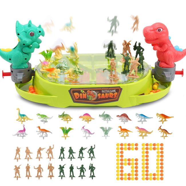 Skirfy Table Game, Board Game, Toy, 3-in-1 Play, Educational Toy, Competitive Type, 16 Dinosaur Figures, 16 Soldiers, 60 Balls, Birthday, Gift, Christmas, New Year, Halloween, Kids, Girls, Boys,