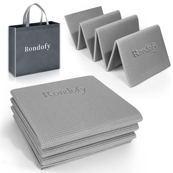 Rondofy Folding Yoga Mat, 0.2 inch (6 mm), Training Mat, Foldable, Easy to Carry, Exercise Mat, Fitness, Pilates, Yoga Mat, Popular, Comes with Storage Bag (Gray)