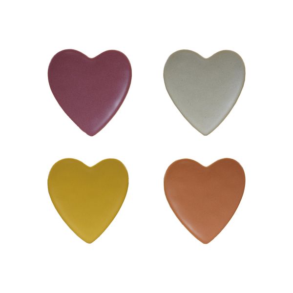 Creative Co-Op 4-Piece Stoneware Heart Shaped Dish, Matte Finish, Multicolor