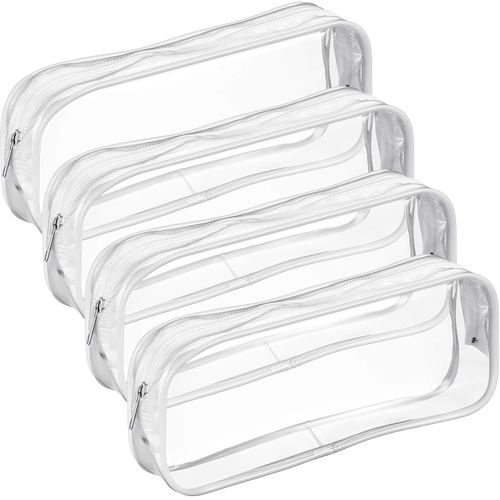Tatuo 4 Pieces White Clear PVC Big Capacity Zipper Pencil Bag, Pen Pencil Case Makeup Pouch