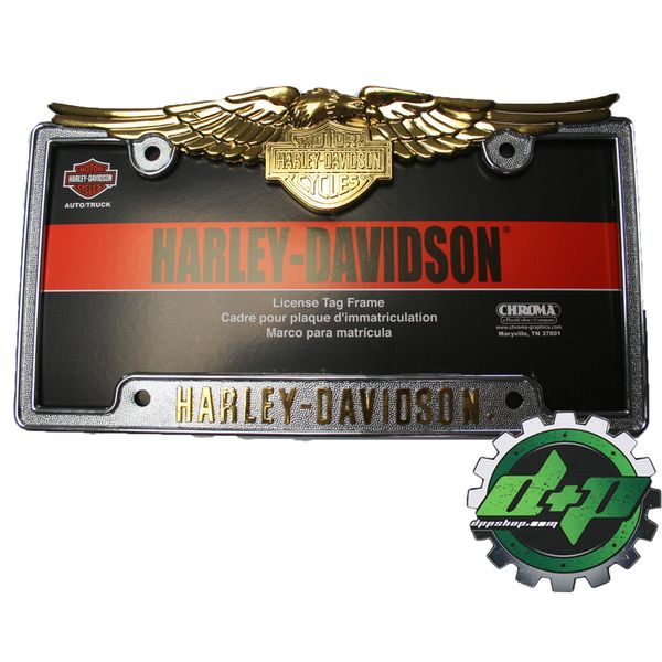 Harley Davidson License Plate Frame Chrome and Gold Eagle