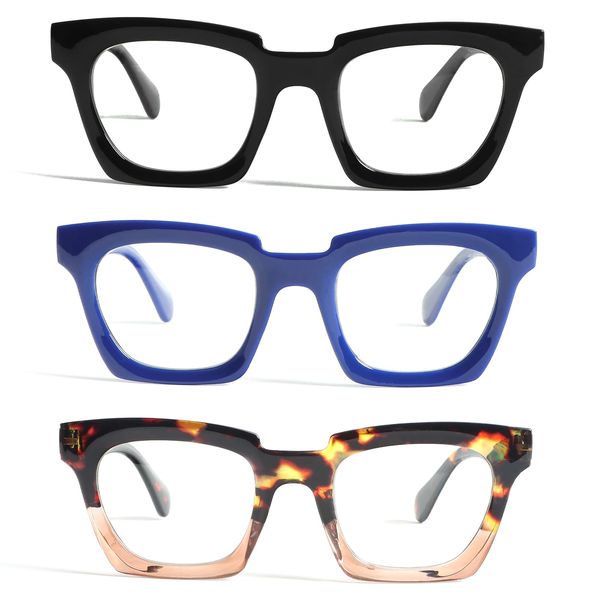 MMOWW 3 Pack Oversized Reading Glasses for Women Men, Blue Light Blocking Computer Readers with Spring Hinge Scratch Resistant +2.5