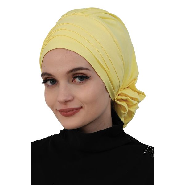 Aisha's Design Instant Turban for Women Head Wrap with Crosswise Style, Pretied Combed Cotton 95% Cotton Scarf Hijab Scarf for Women, Yellow