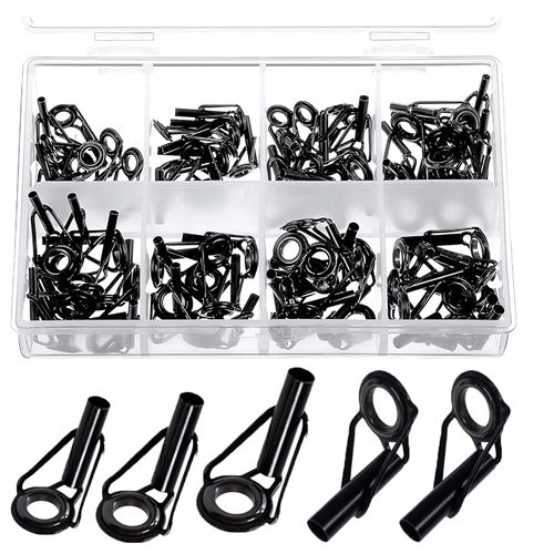 50 Pieces Fishing Rod Tip Repair Kit Rod Tips Kit Replacement for Freshwater Saltwater Rods Stainless Steel Ceramic Ring Guide Replacement Kit
