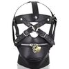 Leather Muzzle Mask with Lockable Zipper and Adjustable Straps, Black