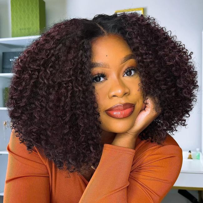 WIGER 15 inch Short Bob Lace Front Wigs Middle Part Wigs Curly T Part Wigs Ombre Afro Kinky Curly Wigs Synthetic Curly Wig For Black Women(1B/99J)