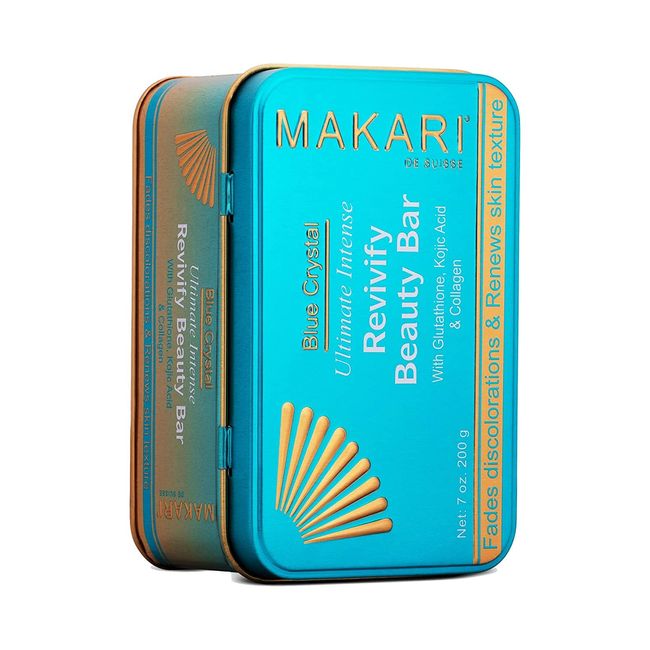 MAKARI Ultimate Intense Blue Crystal Revivify Beauty Bar Soap 7 oz | Exfoliating Bar Soap for Women and Men | Brightening Bath Soap and Exfoliating Soap Bar with Glutathione, Kojic Acid, and Collagen