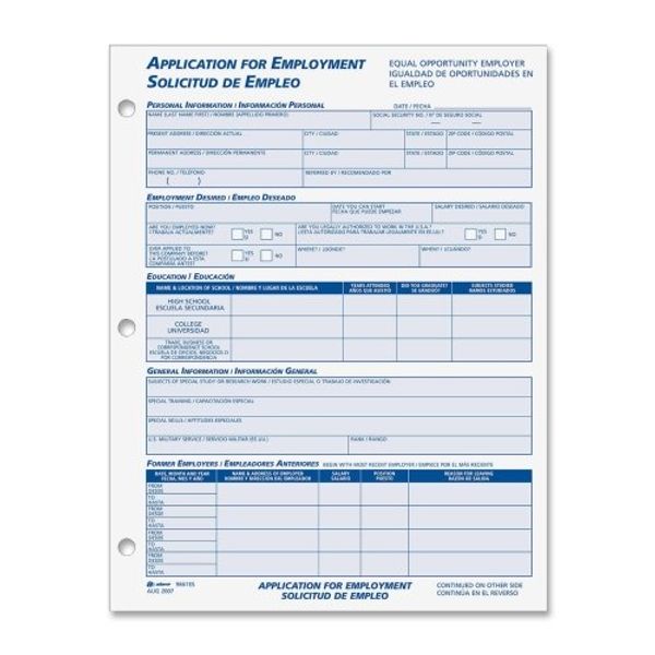 Adams 9661ES Bilingual Employee Application, 2 per PK