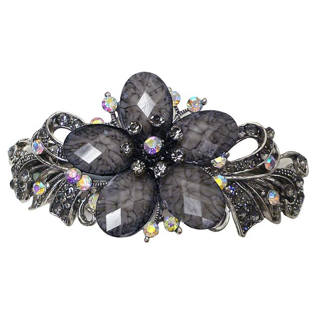 jcgy Large Barrette Sparkly Crystals Colorful Beads Thick Hair Hairclip for Women 0052coolGray