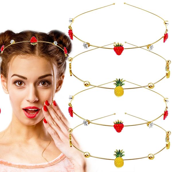 4 PCS Strawberry Pineapple Hair Headbands Cute Pearl Mermaid Headpiece Summer Fruit Hair Hoops Bridal Vine Tiara Wedding Hair Accessories for Bride Women Girls