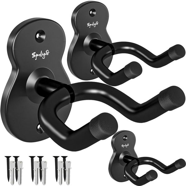 Guitar Wall Mount Hanger, 3 Pack Guitar Hanger for Wall, Black Metal Guitar Holder Rack Stand for Basses, Electric Guitar, Acoustic Guitar and Ukulele