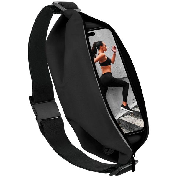 moex® Easy Bag für Apple iPod Touch 4G Laufgürtel für Handy, Lauftasche Jogging, Handytasche zum Joggen, Sport Bauchtasche wasserdicht, Fitness Running Belt – Schwarz