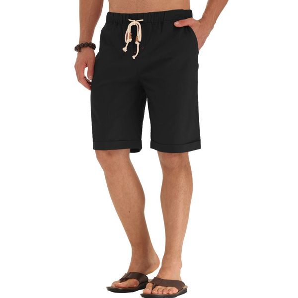 NITAGUT Men's Linen Casual Classic Fit Short (M(US 34-36), 011Black)