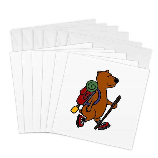 3dRose Greeting Cards - Cool Funny Brown Bear Hiking with Backpack and Boots - 6 Pack - Sports and Hobbies