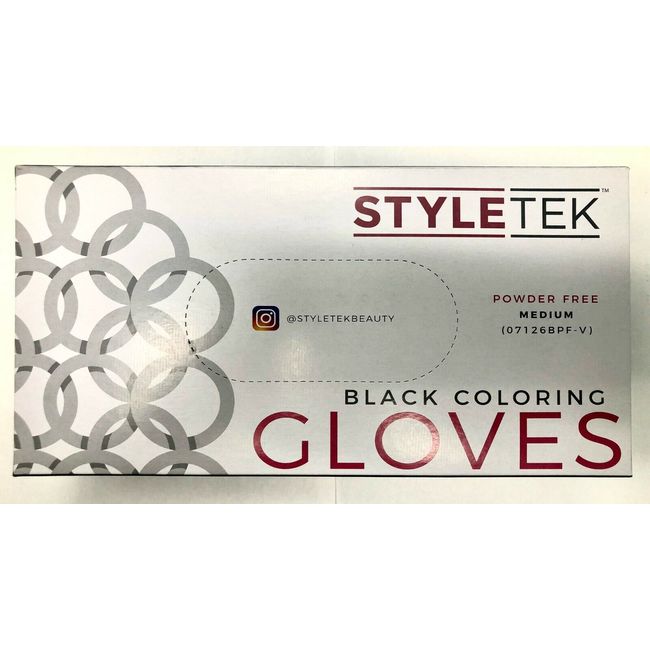 StyleTek Powder Free Black Coloring Gloves (Medium) - 100 per box