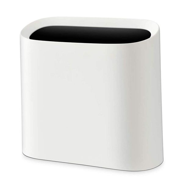 Trash Can No Lid, 3.2 gal (10 L), Stylish, Simple, Compact, Slim, Space Saving, For Kitchen, Living Room, Toilet, Indoor, Washroom (White)