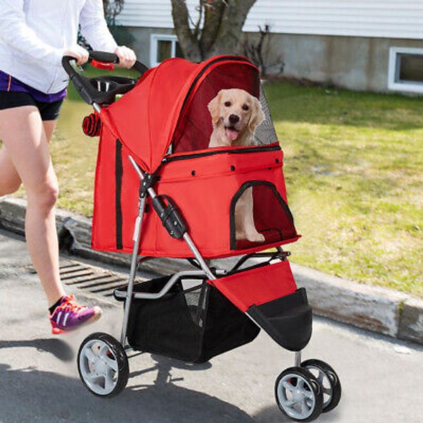 LUCKYERMORE Pet Stroller Small Medium Cat Dog Cage Travel Folding Carrier Jogger