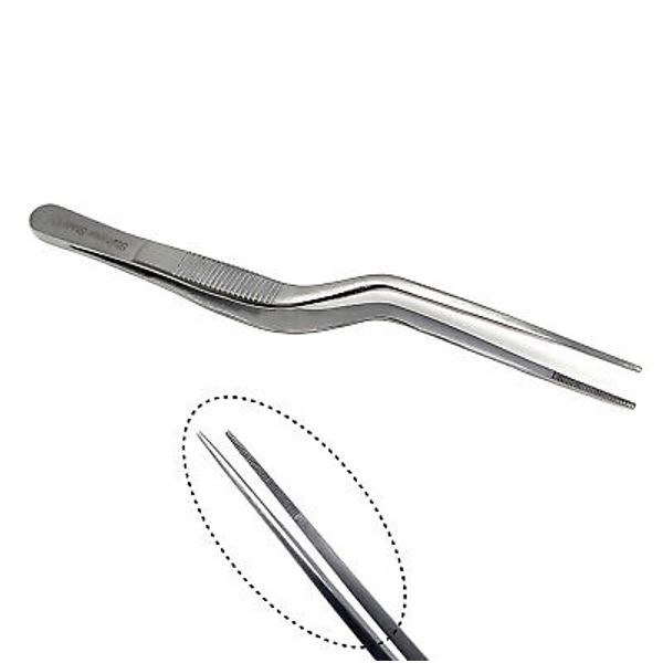 Precision Serrated Forceps Offset Handle Stainless Steel Surgical Tweezers- 5.5"