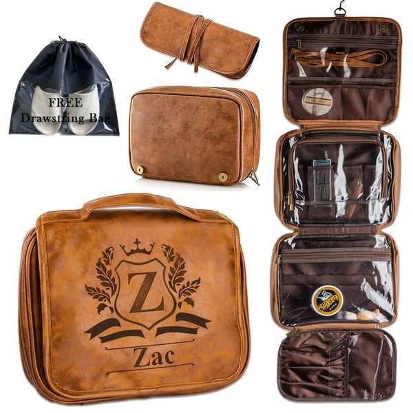 3-in-1 Large Personalized PU Leather Toiletry Bag For Men, Custom Groomsmen Gifts Hanging Travel Organizer Bag, Laser Engraved Name Monogram Shaving Kit Anniversary Gift For Him Husband Father Dad Dop