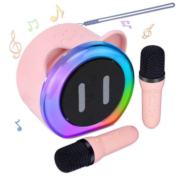 Allnice Kids Karaoke Machine with 2 Microphones, Mini Karaoke Machine for Kids with Color Lights & Voice Changing, Karaoke Toys Birthday Gifts for Girls Ages 3,4,5,6,7,8,9,10,11,12+ Years Old Toddler