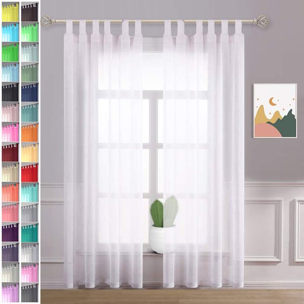 Megachest lucy Woven Voile Tab Top Curtain 2 Panels with ties (28 colors) (pure white, 56" wideX90 drop(W142cmXH228.5cm))