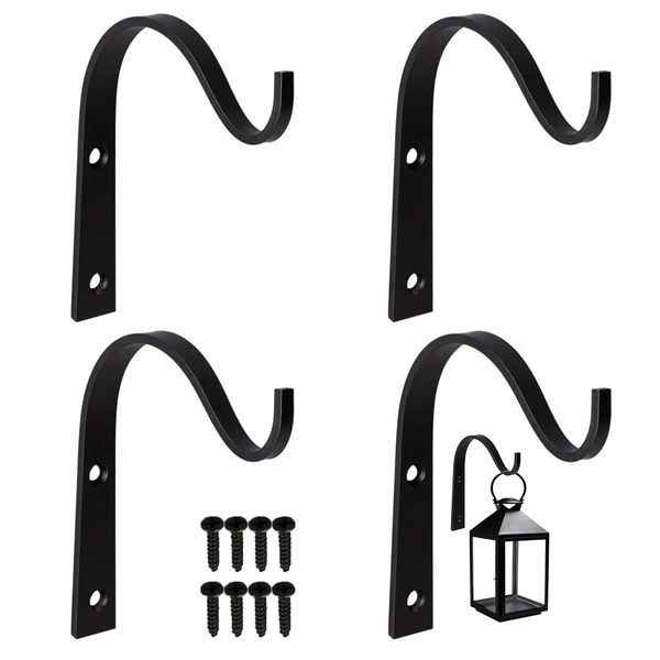 4 PCS Small Hanging Basket Brackets Outdoor Wrought Iron Wall Hanging Hooks Wall Hanging Bracket Plant Hooks Hanging Plant Hook Plant Brackets for Hanging Baskets Bird Feeders Wind Chime Lanterns