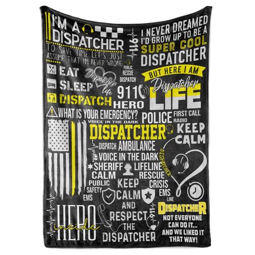 Huglanket Dispatcher Gifts, Blanket Gifts for Emergency 911 Dispatchers, 911 Dispatcher Gifts for Women & Men, Flannel Blanket Throw, 65 x 50 inches - Black
